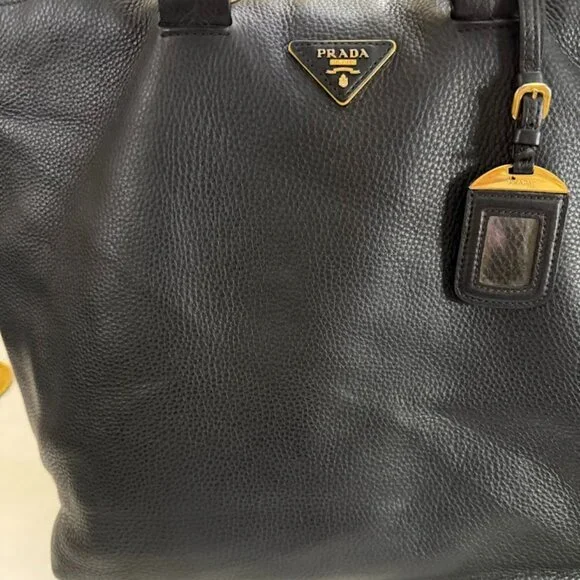 Prada Black Leather Tote Bag Large Shoulder Bag Gold Hardware Authentic - Picture 5 of 15